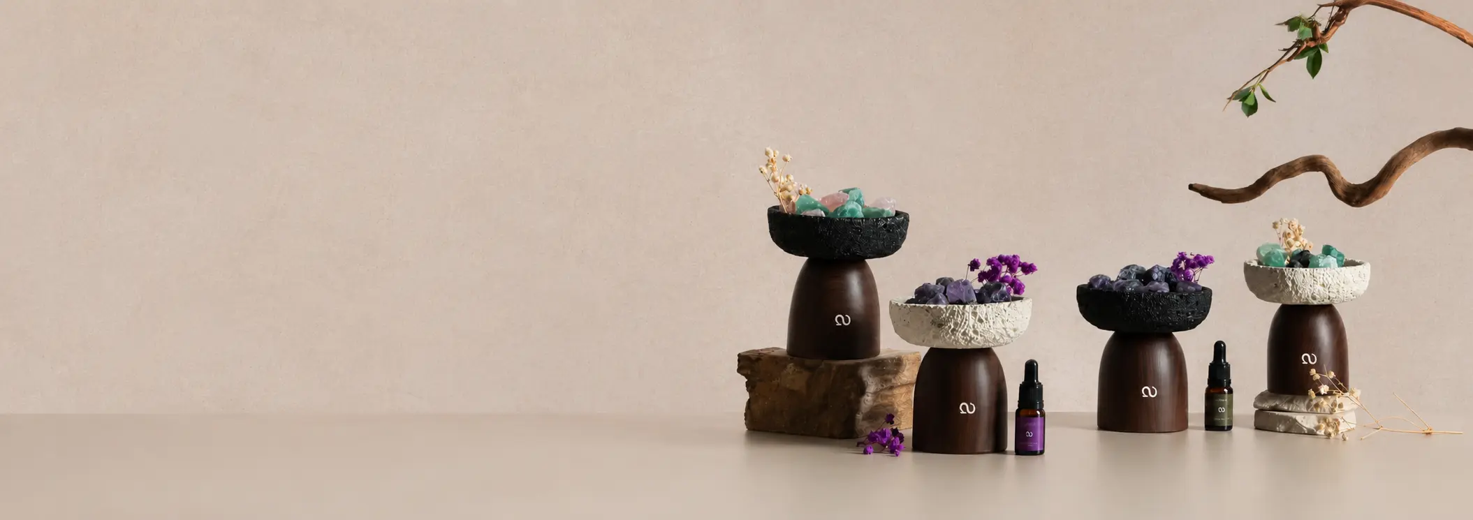 still and within ritual objects on a sunlit stone shelf