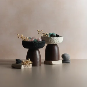 within black and white vessel showcase